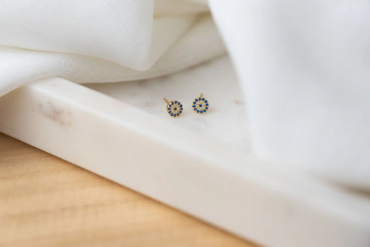 Circle Crystal Evil Eye Studs