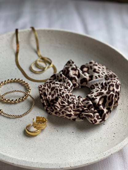 Mocha Leopard Ribbed Scrunchie